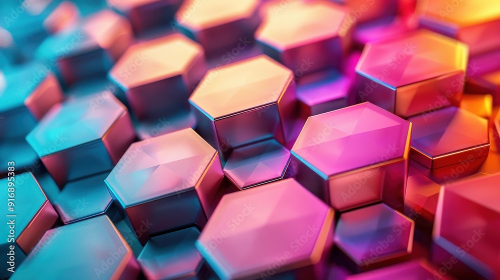 Poster vibrant hexagonal patterns with colorful lighting create a stunning abstract background perfect for 