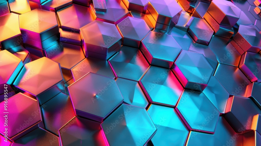 Aufkleber vibrant hexagonal patterns with metallic reflections create an abstract and futuristic design.