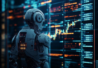Fototapeta premium Serene Trading: Robot Analyzing Forex Graph