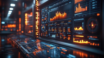 Obraz premium Realistic 3D depiction of a business performance dashboard with detailed analytics