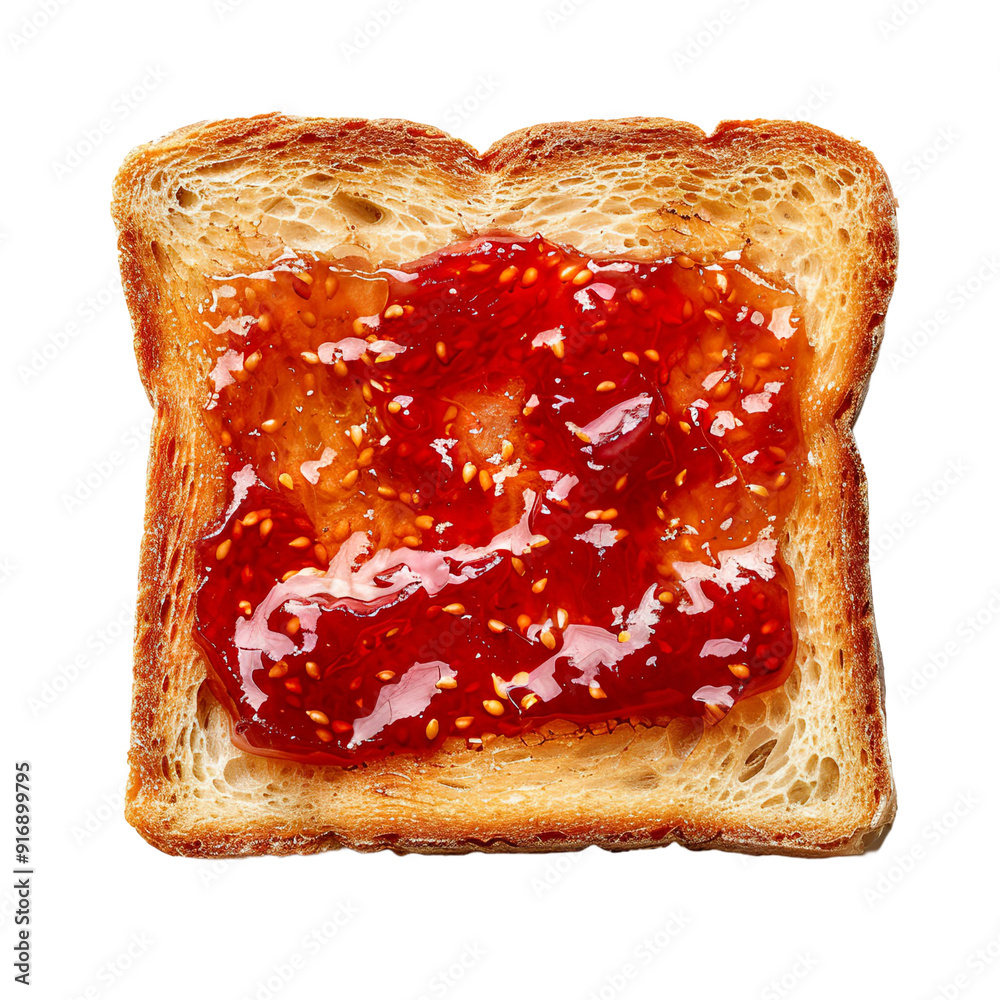 Wall mural top view of a square bread slice smeared with guava jelly isolated on a white transparent background