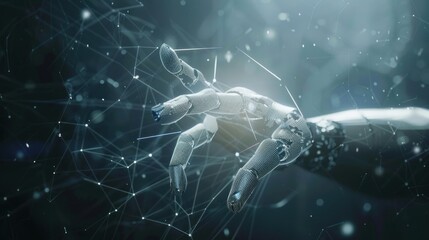 Robot Hand Reaching Out To a Network of Digital Connections