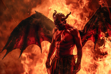Winged Demon, Master of Evil, Hellish Beast, Satanic Icon, Fiery Demon, Halloween Nightmare, Dramatic Photography