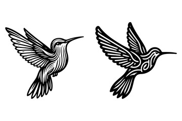 Fototapeta premium line art of a hummingbird silhouette vector art illustration isolated on transparent background - Generative AI