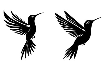 Obraz premium line art of a hummingbird set silhouette vector art illustration isolated on transparent background - Generative AI