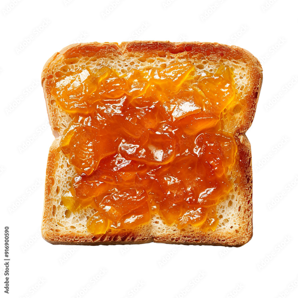 Wall mural top view of a square bread slice smeared with quince jelly isolated on a white transparent backgroun