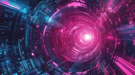 Fototapeta premium Abstract computer screen with neon signal transmission, surreal, neon pink, digital painting, intricate pathways