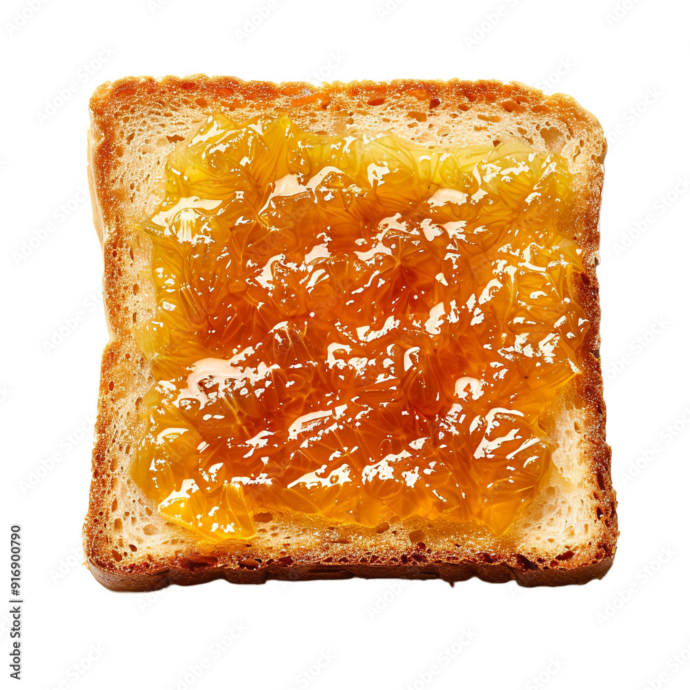 Wall mural top view of a square bread slice smeared with tangerine marmalade isolated on a white transparent ba