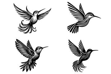 Obraz premium line art of a hummingbird set silhouette vector art illustration isolated on transparent background - Generative AI