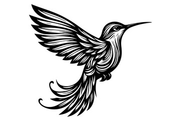 Obraz premium line art of a hummingbird silhouette vector art illustration isolated on transparent background - Generative AI