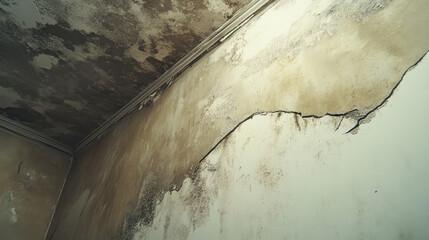 Detailed Photo of Water Seepage and Mold Issues at Ceiling-Wall Junction
