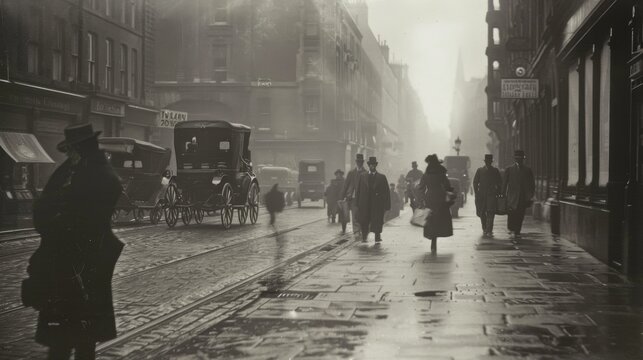Fototapeta Old black and white street photographs from the Victorian era