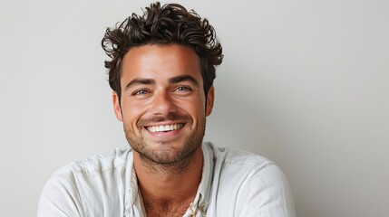 Obraz premium photo of portrait of handsome happy smiling man isolated on white background, elegant