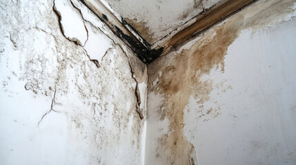 Detailed Photo of Water Seepage and Mold Issues at Ceiling-Wall Junction