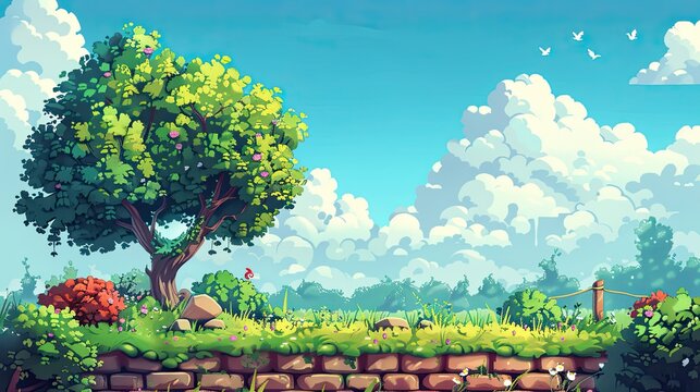 style game background image, style of flappy bird, game design, side-scrolling game background
