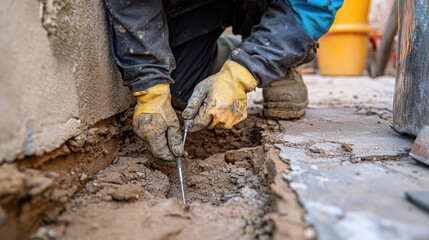 Technician Performing a Full Inspection of Newly Repaired Foundation for Leaks Using Professional Tools