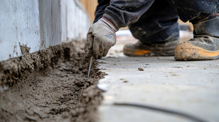 Technician Performing a Full Inspection of Newly Repaired Foundation for Leaks Using Professional Tools