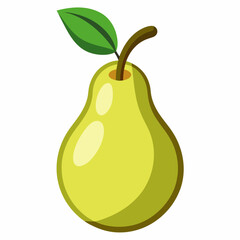 A Single Green Pear with a Leaf on a White Background