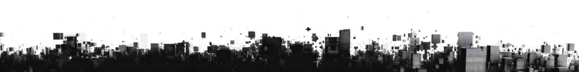 black glitch illustration banner horizontally orientated on a white background 