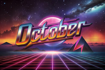 The inscription "OCTOBER" in neon style