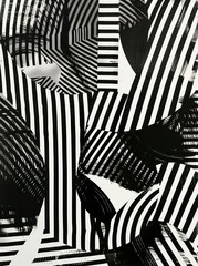 black and white artistic printing geometric pattern with bold striped shapes
