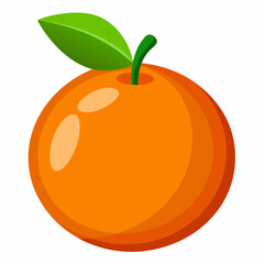 A Single Orange with a Green Leaf and Stem