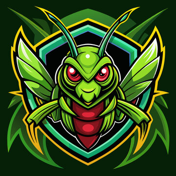 Grasshopper mantis mascot esport game logo illustration for sport game team