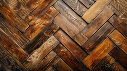 Closeup of a perfect herringbone wooden parquet. Texture and background, top view