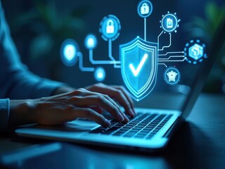 Obraz premium Cybersecurity Shield Protecting Digital Assets and Systems