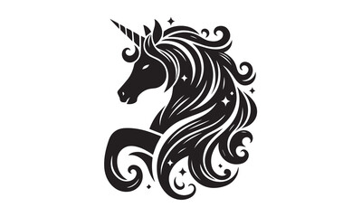 unicorn design, unicorn horse head design - black and white magical