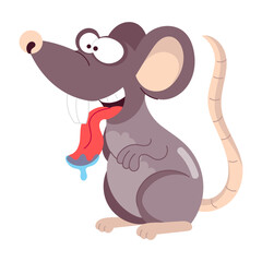 A comic style sticker of hungry rate with tongue out 

