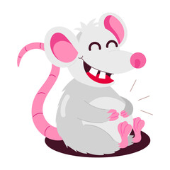 A flat style sticker of laughing rat 

