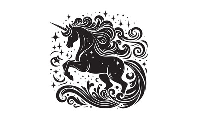Fototapeta premium unicorn design, unicorn horse head design - black and white magical