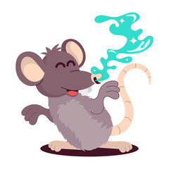 Cartoon style sticker of rat smelling 

