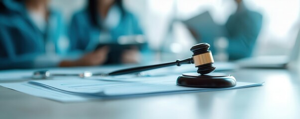 Obraz premium Entrepreneurial workspace with resource materials for startup legal requirements, including contracts and compliance documents, focusing on the legal side of small business