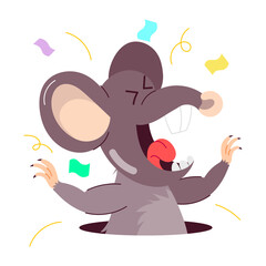 A flat style sticker of mouse screaming 

