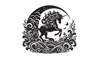 unicorn design, unicorn horse head design - black and white magical
