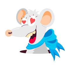Happy mouse with heart eyes, flat sticker 

