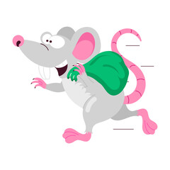 A flat style sticker mouse thief running with sack 

