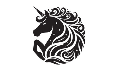 unicorn design, unicorn horse head design - black and white magical