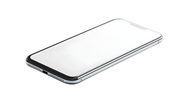 Smartphone with a blank screen isolated on a white background with full depth of field, sleek design