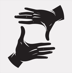 Hands framing vector silhouette on a white background