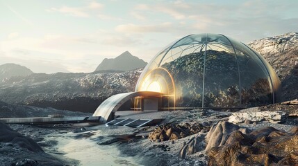 Artistic concept painting of a beautiful sci-fi spaceship in hangar. Tender and dreamy design, background illustration. 3d illustration. AI generated illustration