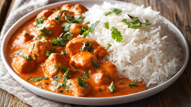 Indian chicken tikka masala with rice
