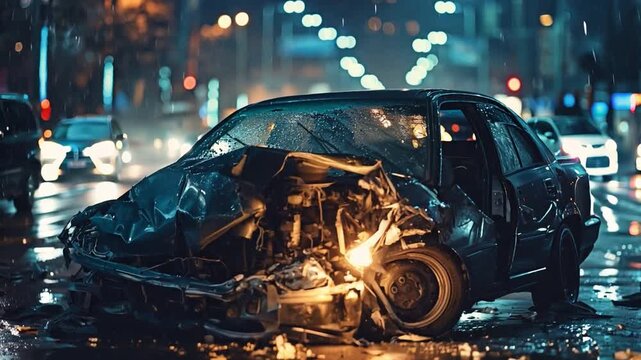 a hazardous car crash that occurs on the road at night