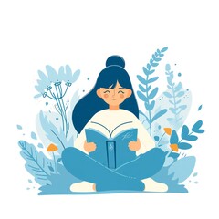 learning cute illustration in vibrant blue colors on a white background