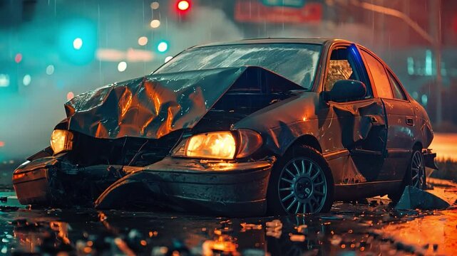 a hazardous car crash that occurs on the road at night