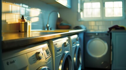 Obraz premium washing machine and dryer appliances in a modern house laundry room