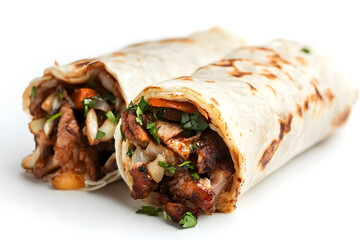 Shawarma with fresh vegetables on white background
