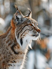 Fototapeta premium Majestic Lynx in Winter Landscape: Wildlife Portrait
